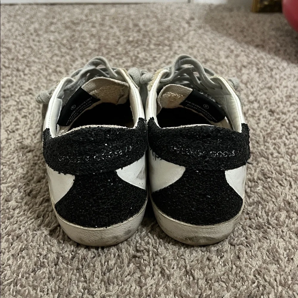 Golden Goose Super Star Black and Gold Glitter Lace Up Sneakers Size 38 - Picture 8 of 12